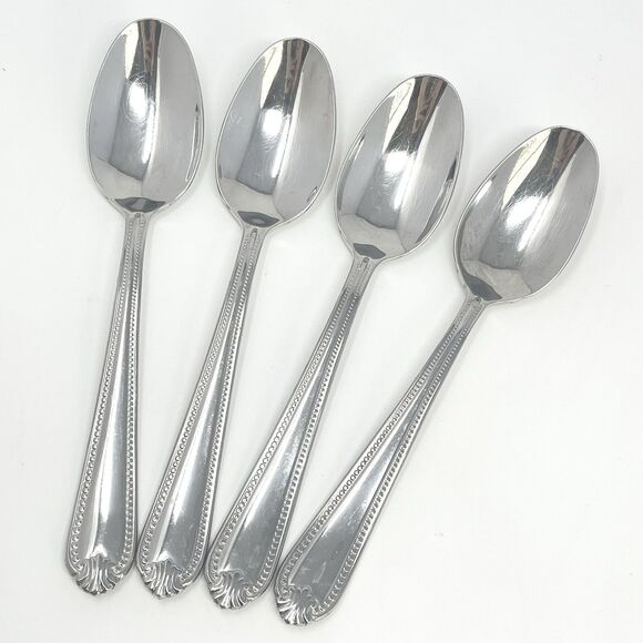 Lenox BEAD Stainless 18/10 Glossy Dinner Soup Spoon 7” Set Of 4 Replacement - Picture 1 of 5